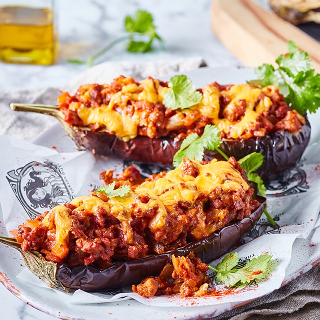 Berenjenas rellenas veganas con queso Berenjenas rellenas veganas con queso